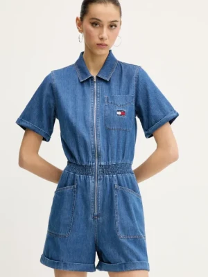 Tommy Jeans kombinezon jeansowy kolor niebieski bawełniany z kołnierzykiemm DW0DW20371