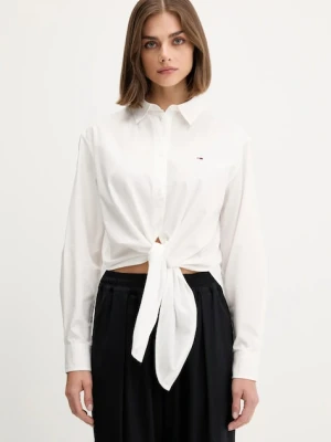 Tommy Jeans koszula bawełniana damska kolor biały relaxed z kołnierzykiem klasycznym DW0DW20990