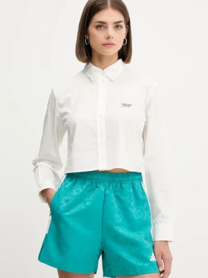 Tommy Jeans koszula bawełniana damska kolor biały slim z kołnierzykiem klasycznym DW0DW21400