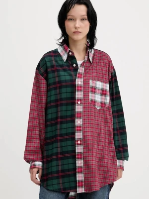 Tommy Jeans koszula bawełniana damska kolor czerwony relaxed z kołnierzykiem klasycznym DN0DN00090