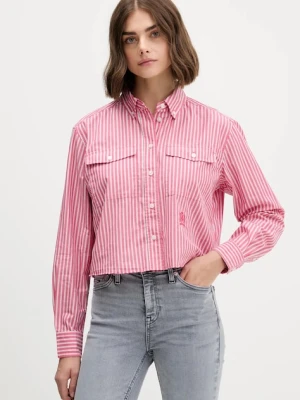 Tommy Jeans koszula bawełniana damska kolor czerwony relaxed z kołnierzykiem klasycznym DW0DW21453