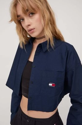 Tommy Jeans koszula bawełniana damska kolor granatowy relaxed z kołnierzykiem klasycznym DW0DW17345