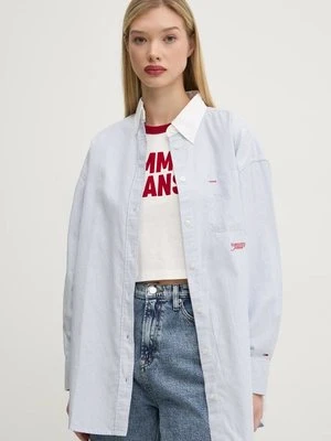 Tommy Jeans koszula bawełniana damska kolor niebieski relaxed z kołnierzykiem klasycznym DW0DW20209