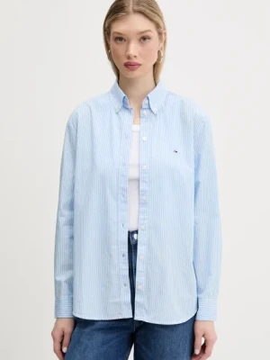 Tommy Jeans koszula bawełniana damska kolor niebieski relaxed z kołnierzykiem klasycznym DW0DW20290