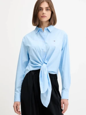 Tommy Jeans koszula bawełniana damska kolor niebieski relaxed z kołnierzykiem klasycznym DW0DW20990