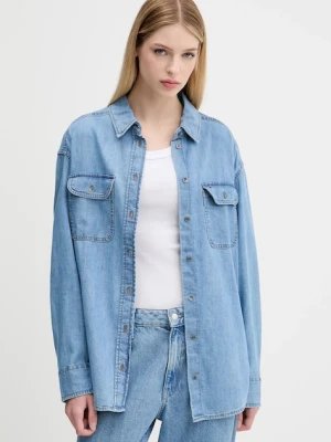 Tommy Jeans koszula bawełniana damska kolor niebieski relaxed z kołnierzykiem klasycznym DW0DW21073