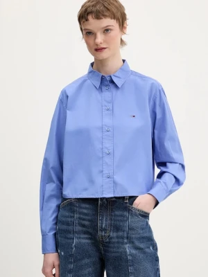 Tommy Jeans koszula bawełniana damska kolor niebieski relaxed z kołnierzykiem klasycznym DW0DW22078