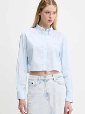 Tommy Jeans koszula bawełniana damska kolor niebieski slim z kołnierzykiem klasycznym DW0DW21400