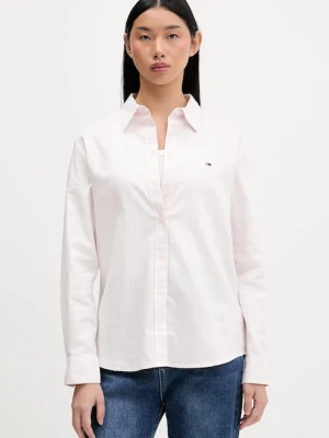 Tommy Jeans koszula bawełniana damska kolor różowy regular z kołnierzykiem klasycznym DW0DW19890