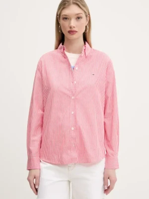 Tommy Jeans koszula bawełniana damska kolor różowy relaxed z kołnierzykiem klasycznym DW0DW20290
