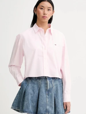 Tommy Jeans koszula bawełniana damska kolor różowy relaxed z kołnierzykiem klasycznym DW0DW22078