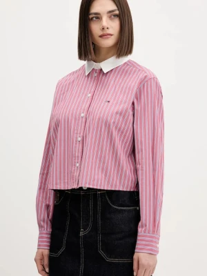 Tommy Jeans koszula bawełniana damska kolor różowy relaxed z kołnierzykiem klasycznym DW0DW22078