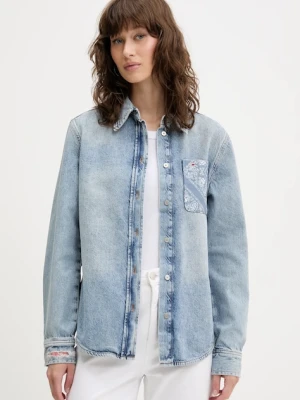 Tommy Jeans koszula bawełniana jeansowa damska kolor niebieski relaxed z kołnierzykiem klasycznym DW0DW20665