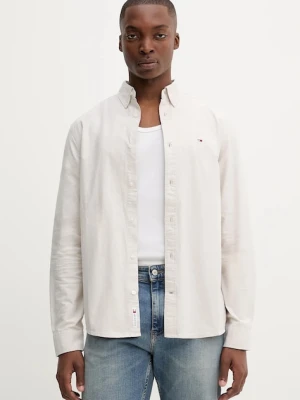 Tommy Jeans koszula bawełniana męska kolor beżowy regular z kołnierzykiem button-down DM0DM21298