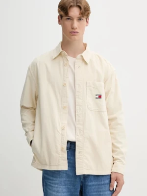 Tommy Jeans koszula bawełniana męska kolor beżowy regular z kołnierzykiem klasycznym DM0DM21698