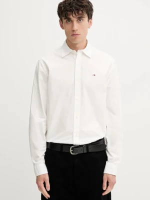 Tommy Jeans koszula bawełniana męska kolor beżowy regular z kołnierzykiem klasycznym DM0DM22026
