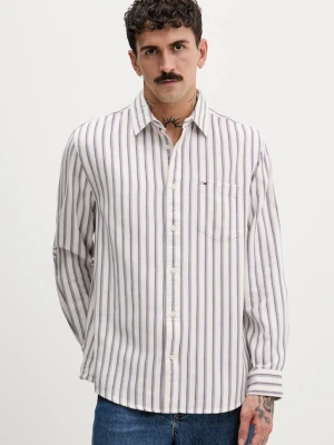 Tommy Jeans koszula bawełniana męska kolor beżowy regular z kołnierzykiem klasycznym DM0DM22406