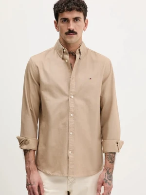 Tommy Jeans koszula bawełniana męska kolor brązowy regular z kołnierzykiem button-down DM0DM22836