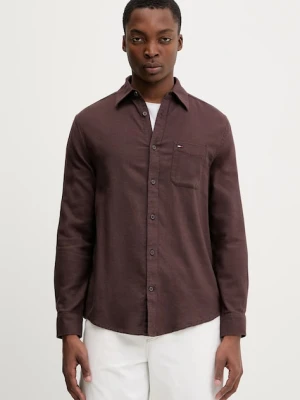 Tommy Jeans koszula bawełniana męska kolor brązowy regular z kołnierzykiem klasycznym DM0DM22838
