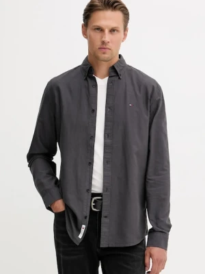 Tommy Jeans koszula bawełniana męska kolor czarny regular z kołnierzykiem button-down DM0DM21298