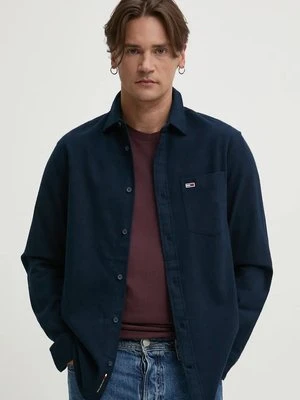 Tommy Jeans koszula bawełniana męska kolor granatowy regular z kołnierzykiem klasycznym DM0DM19656