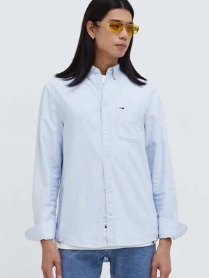 Tommy Jeans koszula bawełniana męska kolor niebieski regular z kołnierzykiem button-down DM0DM18335