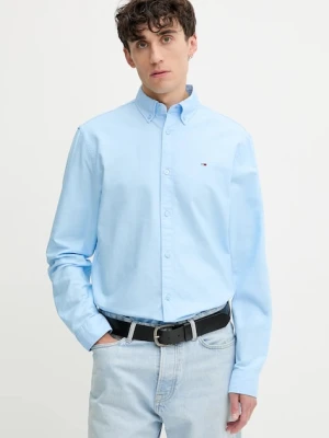 Tommy Jeans koszula bawełniana męska kolor niebieski regular z kołnierzykiem button-down DM0DM21298