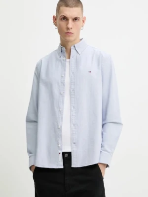 Tommy Jeans koszula bawełniana męska kolor niebieski regular z kołnierzykiem button-down DM0DM22836