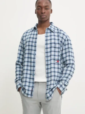 Tommy Jeans koszula bawełniana męska kolor niebieski regular z kołnierzykiem klasycznym DM0DM20239