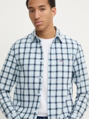 Tommy Jeans koszula bawełniana męska kolor niebieski regular z kołnierzykiem klasycznym DM0DM21115