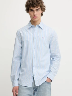 Tommy Jeans koszula bawełniana męska kolor niebieski regular z kołnierzykiem klasycznym DM0DM21693