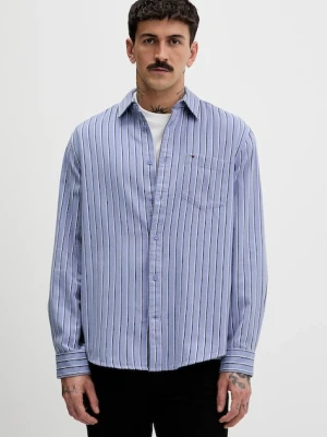 Tommy Jeans koszula bawełniana męska kolor niebieski regular z kołnierzykiem klasycznym DM0DM22406