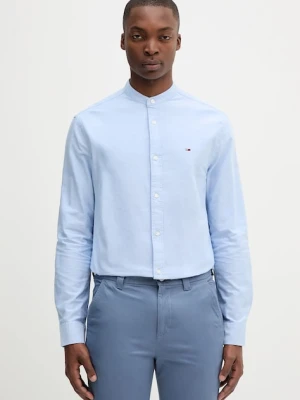 Tommy Jeans koszula bawełniana męska kolor niebieski regular ze stójką DM0DM21690