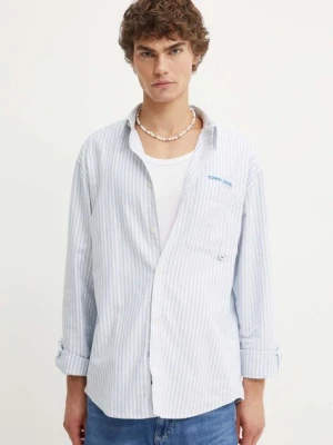 Tommy Jeans koszula bawełniana męska kolor niebieski relaxed z kołnierzykiem klasycznym DM0DM19526