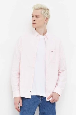 Tommy Jeans koszula bawełniana męska kolor różowy regular z kołnierzykiem button-down DM0DM18335
