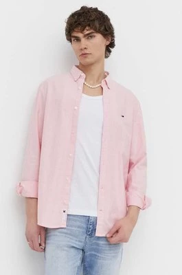 Tommy Jeans koszula bawełniana męska kolor różowy regular z kołnierzykiem button-down DM0DM19134