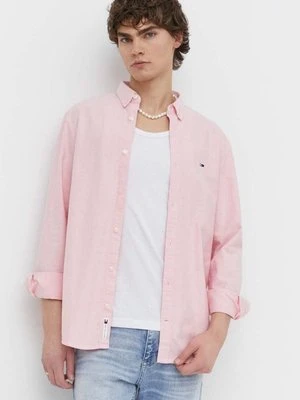 Tommy Jeans koszula bawełniana męska kolor różowy regular z kołnierzykiem button-down DM0DM19134