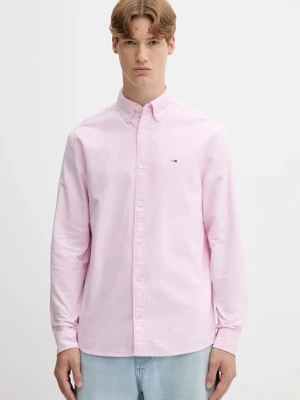 Tommy Jeans koszula bawełniana męska kolor różowy regular z kołnierzykiem button-down DM0DM21298