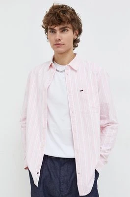 Tommy Jeans koszula bawełniana męska kolor różowy regular z kołnierzykiem klasycznym DM0DM18336