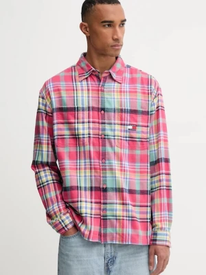 Tommy Jeans koszula bawełniana męska kolor różowy relaxed z kołnierzykiem klasycznym DM0DM22020