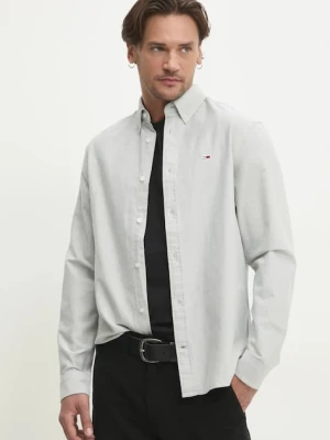 Tommy Jeans koszula bawełniana męska kolor szary regular z kołnierzykiem button-down DM0DM21298