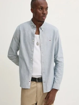 Tommy Jeans koszula bawełniana męska kolor zielony regular z kołnierzykiem button-down