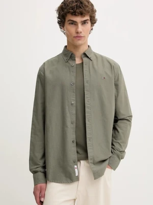 Tommy Jeans koszula bawełniana męska kolor zielony regular z kołnierzykiem button-down DM0DM21298