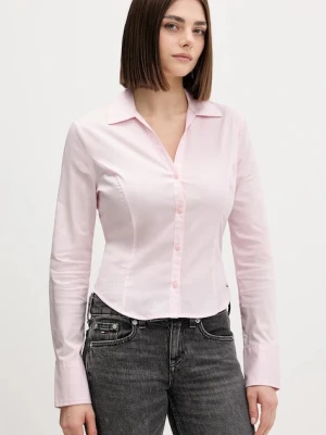 Tommy Jeans koszula damska kolor różowy slim z kołnierzykiem klasycznym DW0DW22604