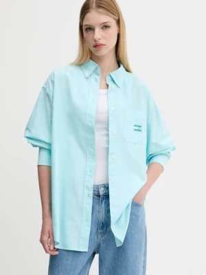 Tommy Jeans koszula damska kolor turkusowy relaxed z kołnierzykiem klasycznym DW0DW20988