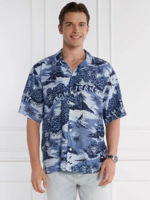 Tommy Jeans Koszula HAWAIIAN CAMP | Relaxed fit | z dodatkiem lnu granatowy