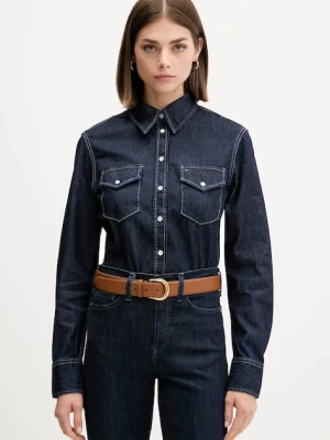 Tommy Jeans koszula jeansowa damska kolor granatowy regular z kołnierzykiem klasycznym DW0DW21653