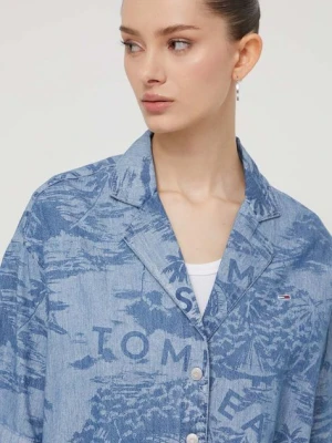 Tommy Jeans koszula jeansowa damska kolor niebieski relaxed z kołnierzykiem klasycznym DW0DW17969