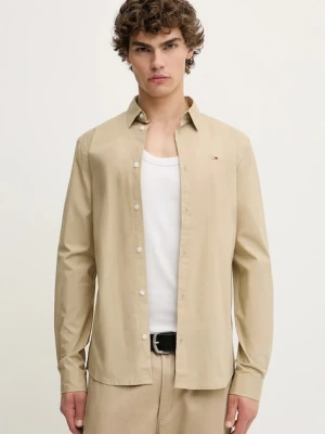 Tommy Jeans koszula męska kolor beżowy slim z kołnierzykiem klasycznym DM0DM04405