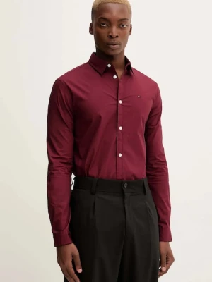 Tommy Jeans koszula męska kolor bordowy slim z kołnierzykiem klasycznym DM0DM04405